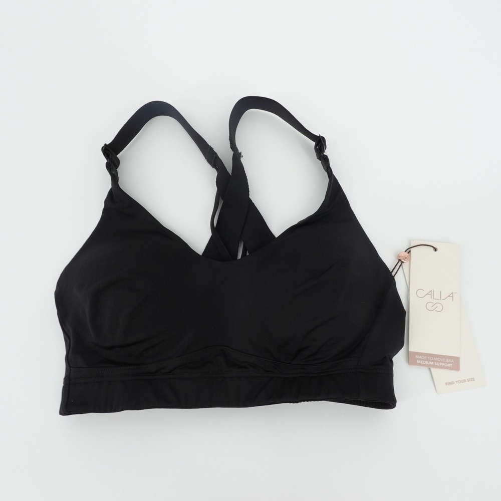 CALIA Made to Move Womens Double Strap Sports Bra Pure Black XS NEW